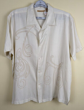 The Havanero Co. Men's Button Up Embroidered Shirt XL Ivory